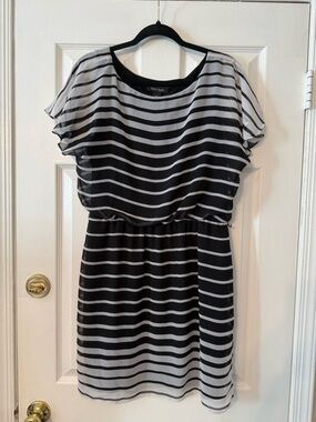 White House Black Market Black and White Striped Midi Dress
